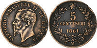 Italie 5 Centesimi Vittorio Emanuele II, Milan, Cuivre, KM:3.2 -