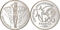 France 100 Francs FIBA, basket-ball, Paris, Argent, KM:992 -