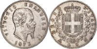 Italie 5 Lire Vittorio Emanuele II, Milan, Argent, KM:8.3 -