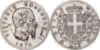 Italie 5 Lire Vittorio Emanuele II, Milan, Argent, KM:8.3 -