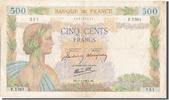 France 500 Francs Billet, 500 F 1940-1944 ''La Paix'', 1943-01-07 -