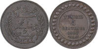 Tunisie 5 Centimes Muhammad al-Nasir Bey, Paris, Bronze, KM:235 -