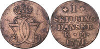 Danemark Skilling Christian VII, Cuivre, KM:616.1 -
