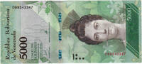 Venezuela 5000 Bolivares 2017 Billet, 2017-12-13 UNZ 10,00 EUR  + 4,95 EUR frais d'envoi