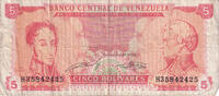 Venezuela 5 Bolivares Billet, 1989-09-21, KM:70b -