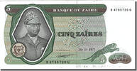 Zaïre 5 Zaïres Billet, 1977-11-24 -