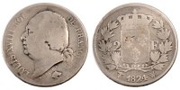 France 2 Francs Monnaie, Louis XVIII, Lille, Argent, Gadoury:513 -