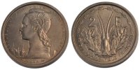 Afrique-Occidentale française 2 Francs Monnaie, French West Africa, Copper-nickel, Lecompte:9 -