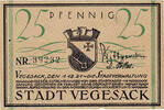 Allemagne 25 Pfennig Billet, Vegesack, Blason 1921-12-01, SPL Mehl:1359.2 -
