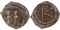 Demi-Follis Monnaie, Tibère II Constantin, Thessalonique, Cuivre -