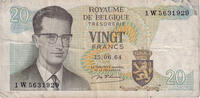Belgique 20 Francs Billet, 1964-06-15, KM:138 -