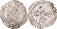 France 1/2 franc au col gaufré Monnaie, Henri III, Paris, Argent -