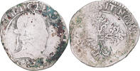 France 1/2 Franc au col plat Monnaie, Henri III, Rennes, Argent -