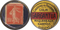 France 10 Centimes Monnaie, Conserves de Poissons Gargantua, Timbre-Monnaie -