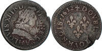 France Double Tournois Monnaie, Louis XIII, Double tournois, buste juvénile au col fraisé -