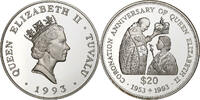 Tuvalu 20 Dollars Élisabeth II, British Royal Mint, Argent -