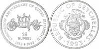 Seychelles 25 Rupees Queen Mother, BE, Argent -