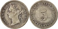 Établissements des détroits 5 Cents Monnaie, Straits Settlements, Victoria, Argent, KM:10 -