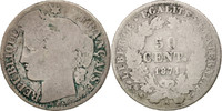 France 50 Centimes Monnaie, Cérès, Paris, Argent, KM:834.1 -