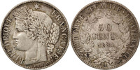 France 50 Centimes Monnaie, Cérès, Paris, Argent, KM:834.1 -