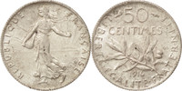 France 50 Centimes Monnaie, Semeuse, Paris, Argent, KM:854 -