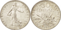 France 50 Centimes Monnaie, Semeuse, Paris, Argent, KM:854 -
