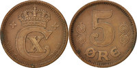 Danemark 5 Öre Monnaie, Christian X, Copenhagen, Bronze, KM:814.1 -