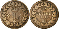 France Decime Monnaie, Louis XVIII, Strasbourg, Bronze, Gad 196d -