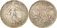 France 50 Centimes Monnaie, Semeuse, Paris, Argent, KM:854 -