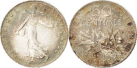 France 50 Centimes Monnaie, Semeuse, Paris, Argent, KM:854 -
