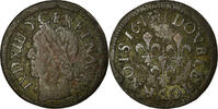 France Double Tournois Monnaie, Louis XIII, La Rochelle, Cuivre -