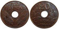 France 20 Centimes Monnaie, État français, Paris, Zinc -