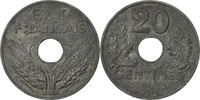 France 20 Centimes Monnaie, État français, Paris, Zinc, KM:900.1 -