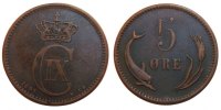 Danemark 5 Öre Monnaie, Christian IX, Bronze, KM:794.1 -