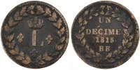 France Decime Monnaie, Louis XVIII, Strasbourg, Bronze, KM:701 -