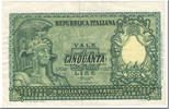 50 Lire 1951 Italien Geldschein, 1951-12-31, KM:91a, SS SS
