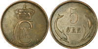 Danemark 5 Öre Monnaie, Christian IX, Bronze, KM:794.1 -