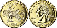 États-Unis Quarter Monnaie, Massachusetts, U.S. Mint, Denver, golden -