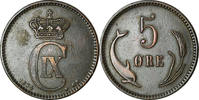 Danemark 5 Öre Monnaie, Christian IX, Copenhagen, Bronze -
