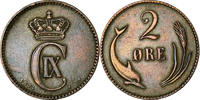 Danemark 2 Öre Monnaie, Christian IX, Copenhagen, Bronze, KM:793.1 -