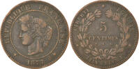 France 5 Centimes Monnaie, Cérès, Bordeaux, Bronze, Gadoury:157a -