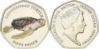 Territoire britannique de l'océan Indien 50 Pence Monnaie, Océan Indien Britannique, Tortues - Tortue Caouanne -