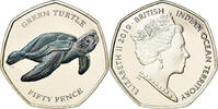 Territoire britannique de l'océan Indien 50 Pence Monnaie, Océan Indien Britannique, Tortues - Tortue verte -