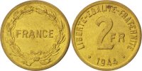 France 2 Francs Monnaie, France Libre, Laiton, KM:905, Gadoury:537 -