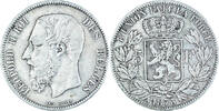 5 Francs, 5 Frank 1873 Belgien Münze, Leopold II, S, Silber, KM:24 S