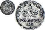 France 20 Centimes Monnaie, Napoleon III, Paris, Argent -