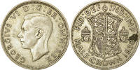 Grande-Bretagne 1/2 Crown Monnaie, George VI, Argent, KM:856 -