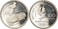 France 100 Francs Monnaie, Bobsleigh, Albertville 92, Argent -