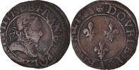 France Double Tournois Monnaie, Henri III, Amiens, Cuivre -