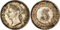 Établissements des détroits 5 Cents Monnaie, Straits Settlements, Victoria, Heaton, Argent -